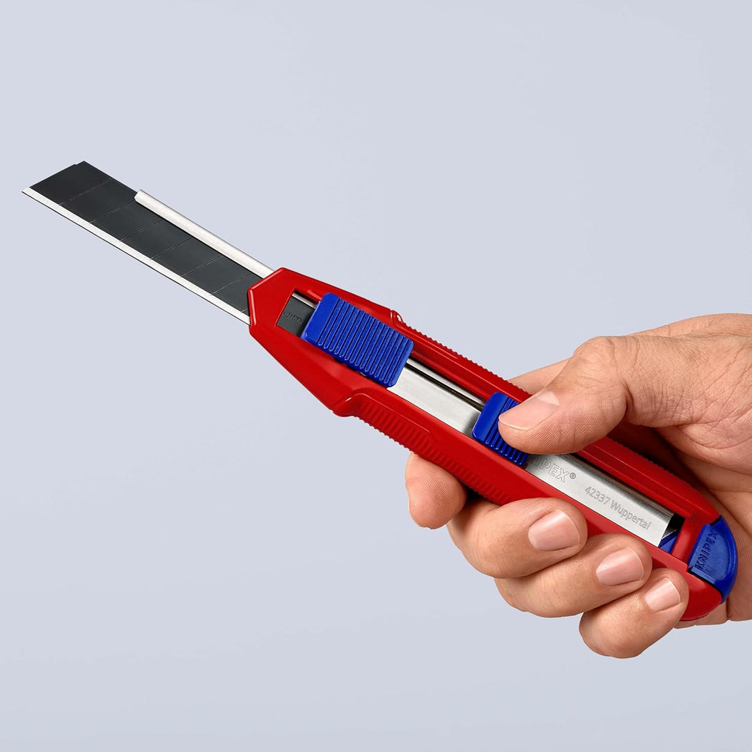 KNIPEX CutiX® Universalmesser, mit Stabilisierungsschiene, Klingenverriegelung, 18 mm Abbrechklinge,