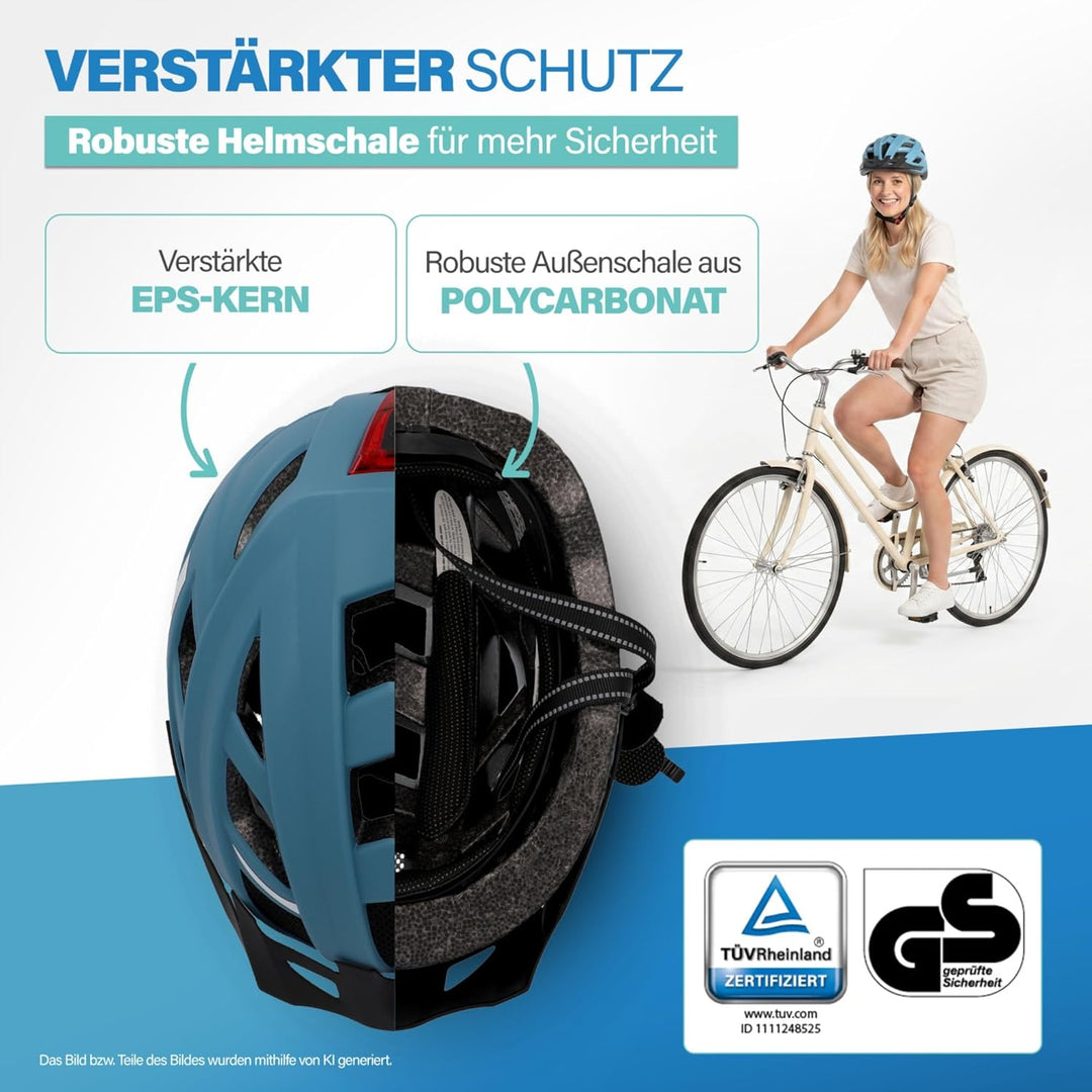 FISCHER Fahrradhelm, Radhelm, Cityhelm Urban Plus, mit integriertem LED-Rücklicht für Damen und Herr