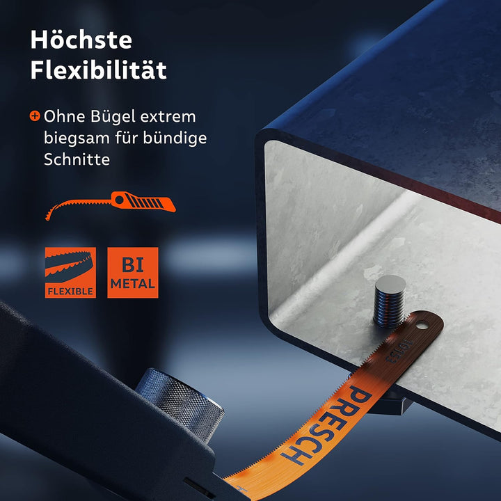 Presch Mini Metallsäge Flexibel 300mm - 3in1 Bügelsäge inkl. Metallsägeblatt - Verstellbarer Sägehan