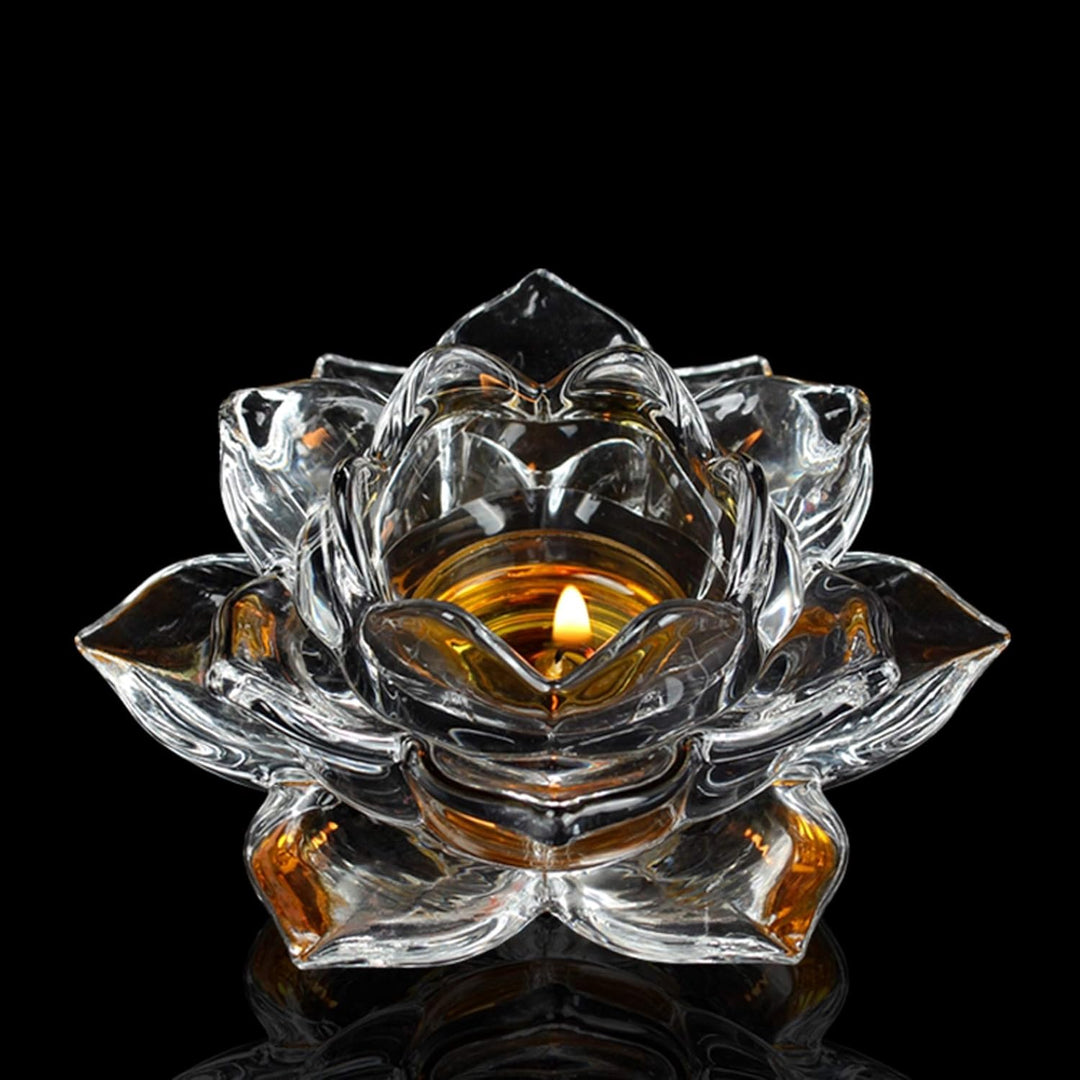 Nuptio Kristall Lotus Kerzenhalter 2 Stück Teelichthalter für 4.5cm Durchmesser Stumpenkerzen Glas V
