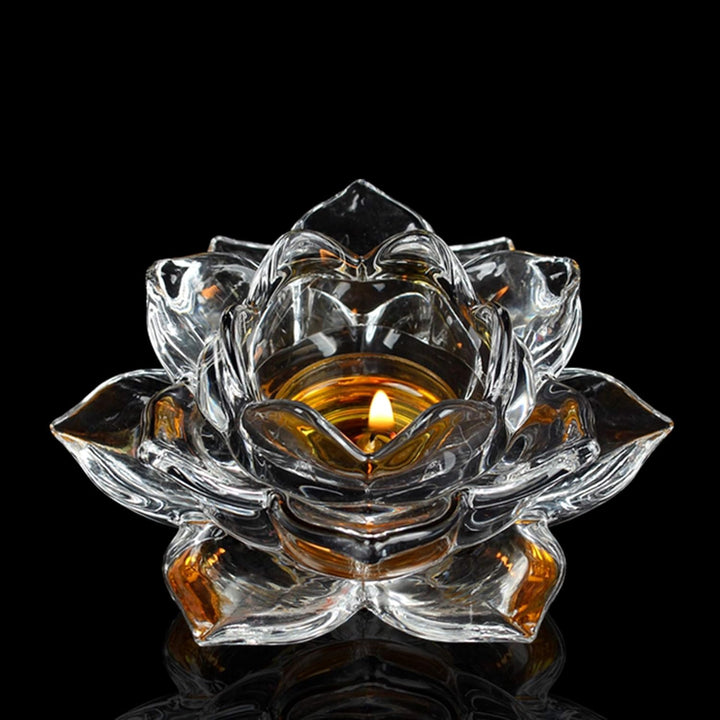 Nuptio Kristall Lotus Kerzenhalter 2 Stück Teelichthalter für 4.5cm Durchmesser Stumpenkerzen Glas V