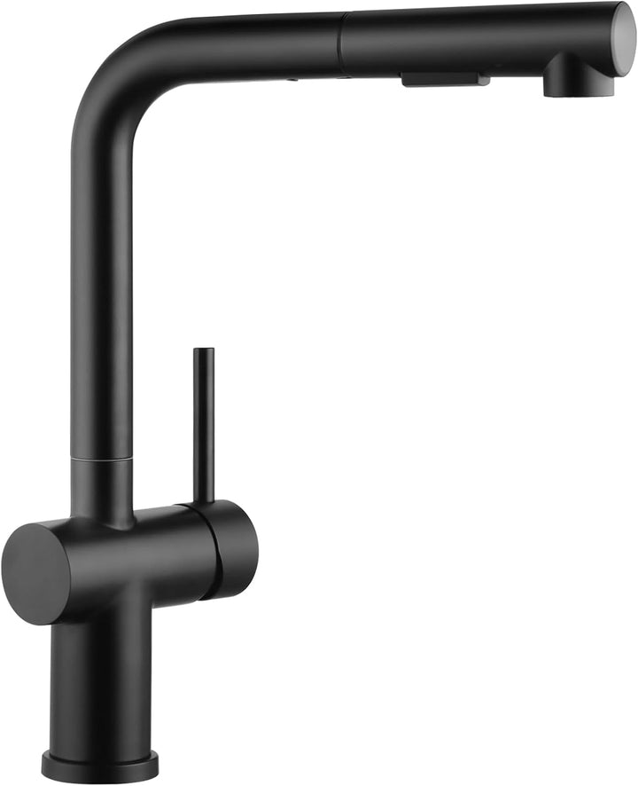 Küchenarmatur mit Brause Ausziehbar, Hochdruck Wasserhahn Küche Schwarz mit Zwei Wasserstrahlarten,