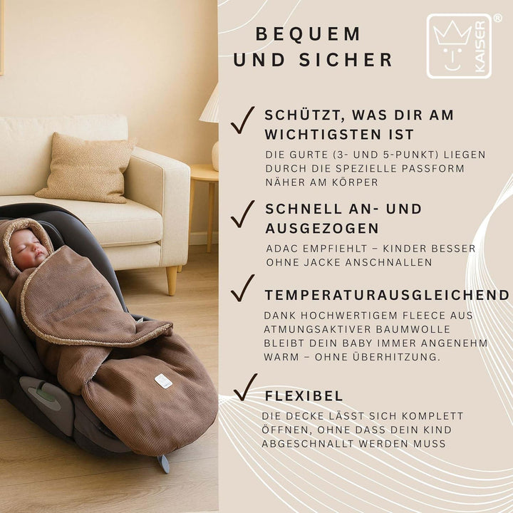 Kaiser Callie Cord Einschlagdecke für Babyschale, 80x40 cm, Wattiert, 0-12 Monate (caribou), caribou
