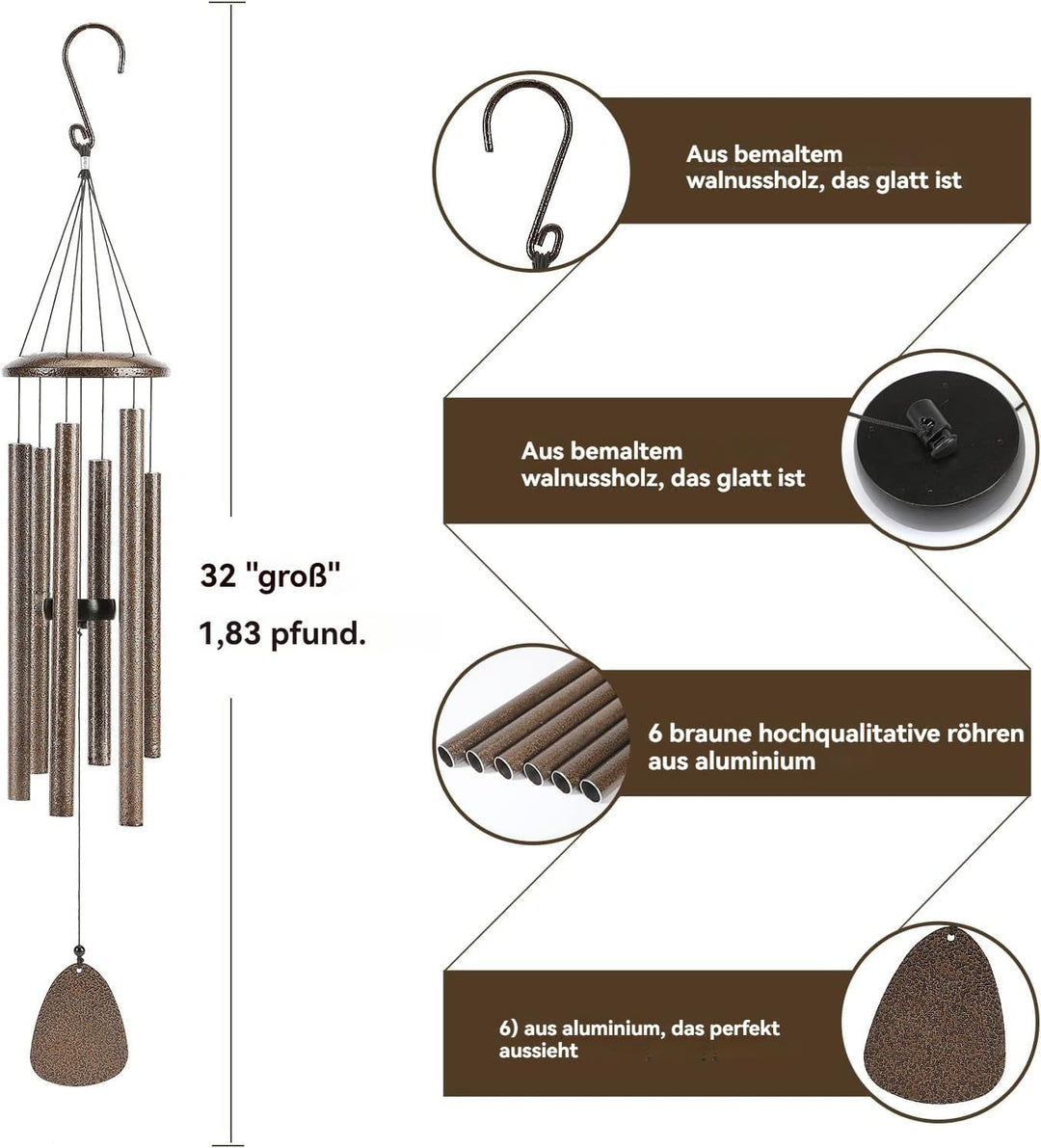 Windspiele FüR DraussEn HäNgend Windspiele - 6 RöHren Chimes FüR Garten, Balkon,Windspiel Garten -Ga