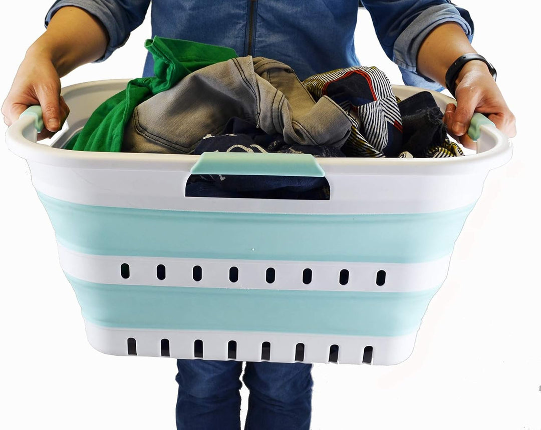 SAMMART 30L Collapsible 3 Handled Plastic Wäschekorb - Faltbarer Pop-Up-Vorratsbehälter/Organizer -