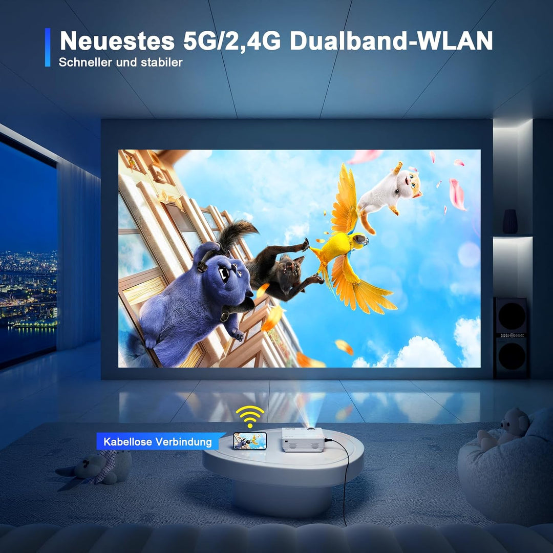 2026 XuanPad Verbessertes WiFi Bluetooth Weiss Mini Beamer, 21000L Mini Projektor HD 1080P Unterstüt