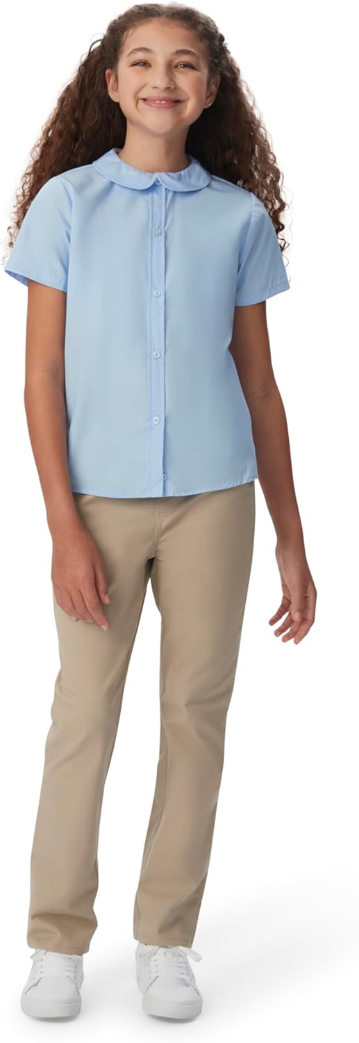 French Toast Girls' Big Short Sleeve Modern Peter Pan Collar Blouse, Pink, 12