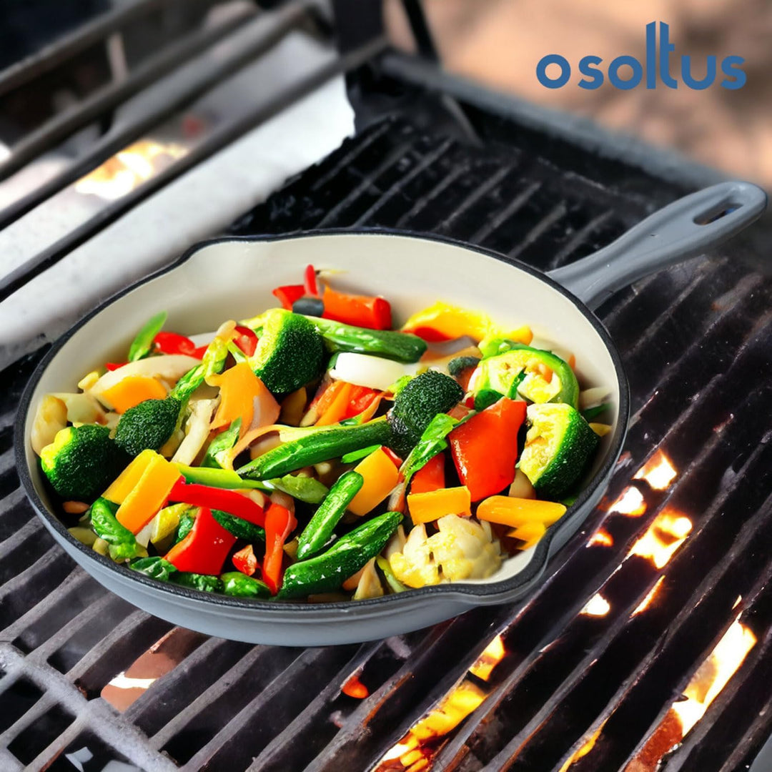 osoltus Grillpfanne Gusseisen (hellgrau, rund mit Griff) rund mit Griff Hellgrau, rund mit Griff Hel