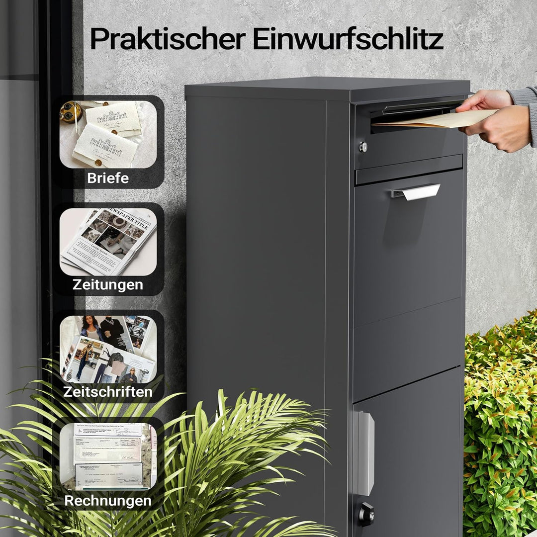 Paketkasten Anthrazit 500 x 370 x 1120 mm, Paketbox Zuhause, Private Paketannahme passend für Pakete