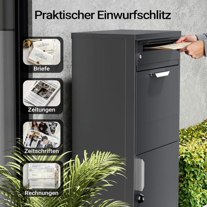 Paketkasten Anthrazit 500 x 370 x 1120 mm, Paketbox Zuhause, Private Paketannahme passend für Pakete