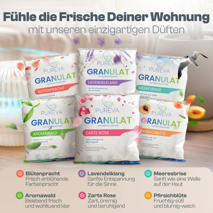 PUREVA Luftentfeuchter Nachfüllpack mit 4x 450g Granulat [NEUESTE FORMEL] | Nachfüllpack mit hochwir