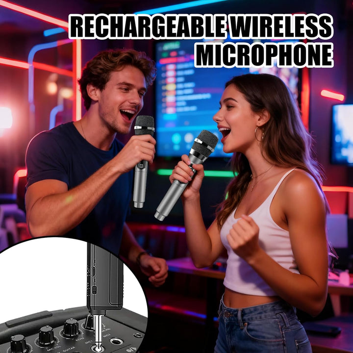 Kabelloses Mikrofon, Karaoke Mikrofon, Kabelloses Dual-Mikrofons, Wiederaufladbares Handgehaltenes D