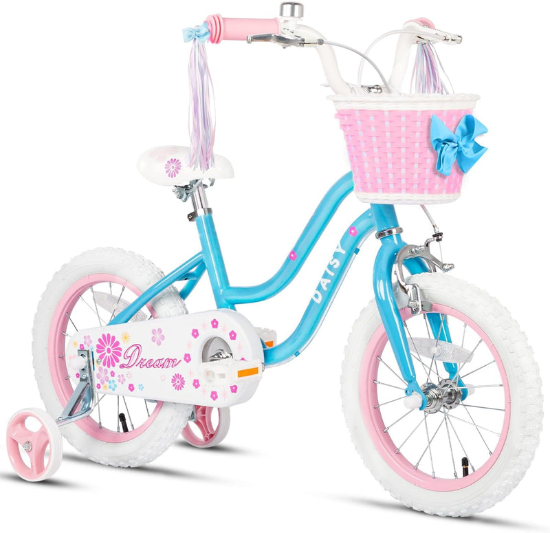 Glerc Kinderfahrrad 12/14/16 Zoll für 2-7 Jahre Mädchen Fahrrad mit Korb, Luftschlangen, Stützräder