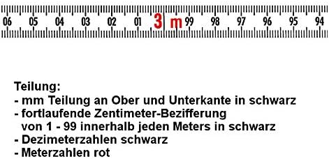 Skalenbandmass - Stahl weiss lackiert mit Selbstklebefolie - Bezifferung von rechts nach links - Bre