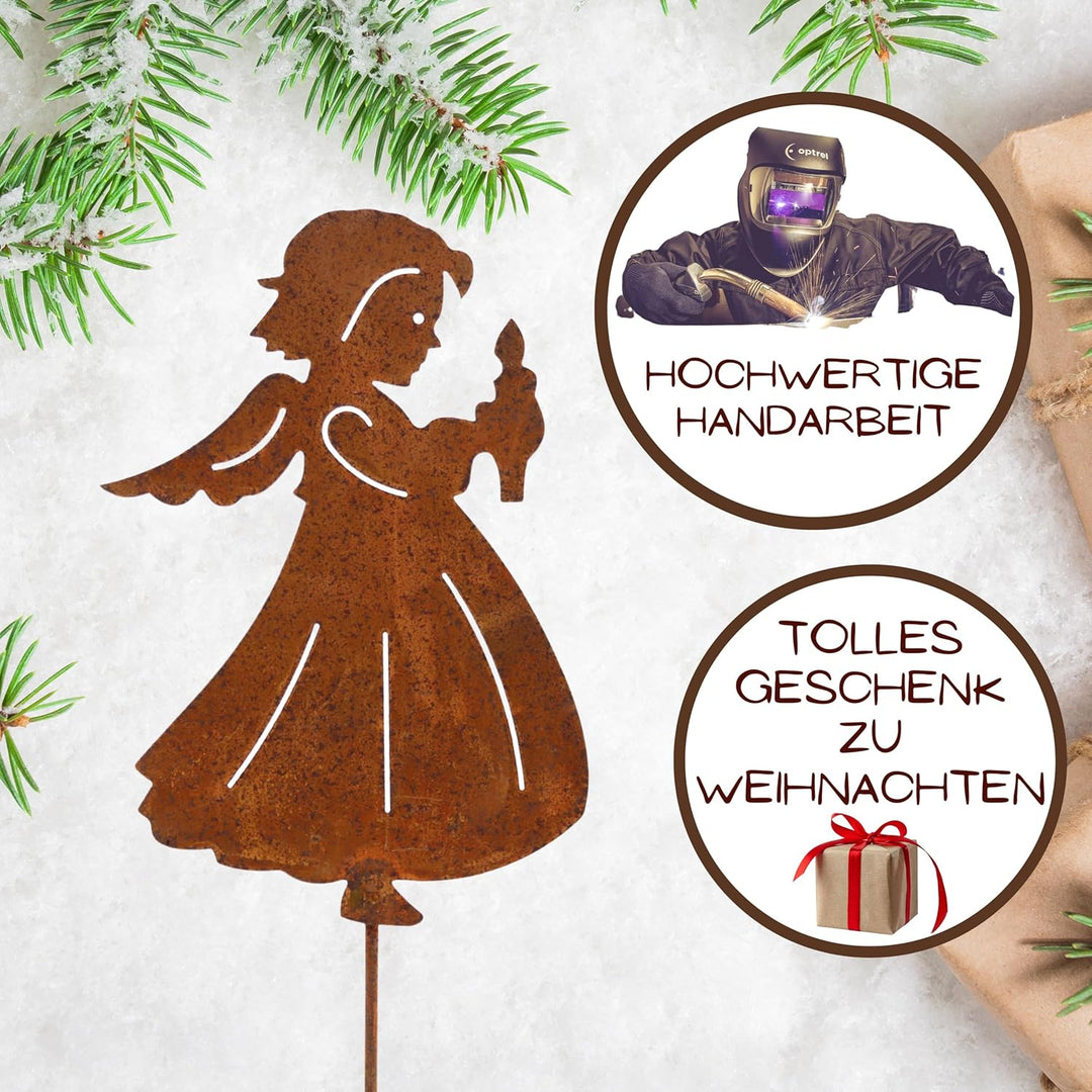 Rostikal Weihnachtsengel 24 x 35 cm Gartenstecker Rost Weihnachten Deko Engel Figur auf 80 cm Stab,
