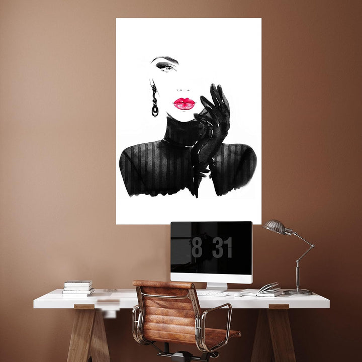 wandmotiv24 Poster als Wanddeko, Grösse Din A1, Model Gemälde, Rot, Fashion, Frau, Frauen Lippen, Ma