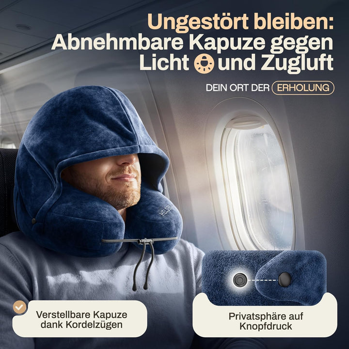 HELDENWERK® Air Nackenkissen Flugzeug Aufblasbar | Reisekissen für 5 Schlafpositionen, schnell aufbl