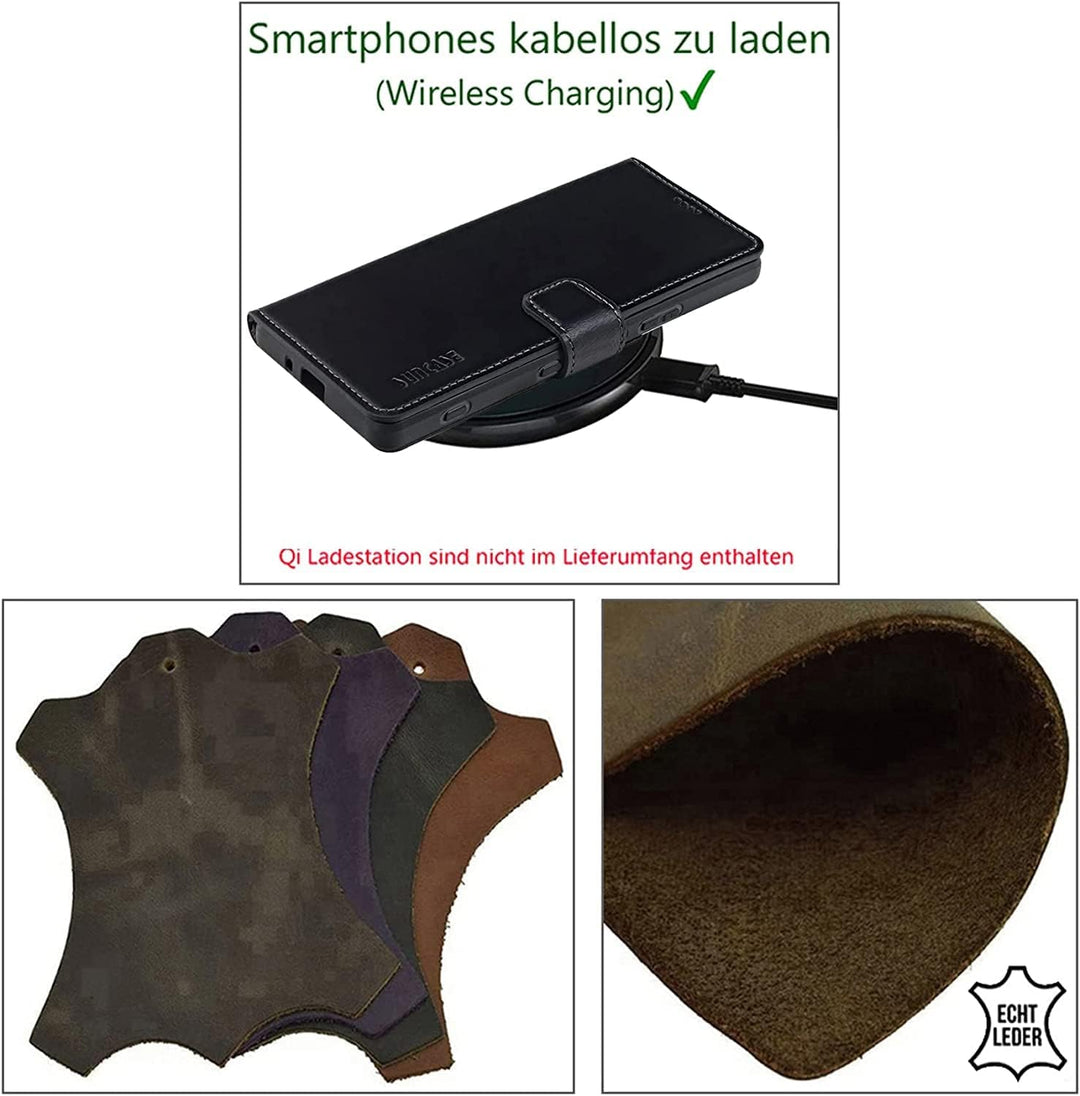 Suncase Book-Style Hülle kompatibel mit Google Pixel 7A 5G Leder Tasche (Slim-Fit) Lederhülle Handyt
