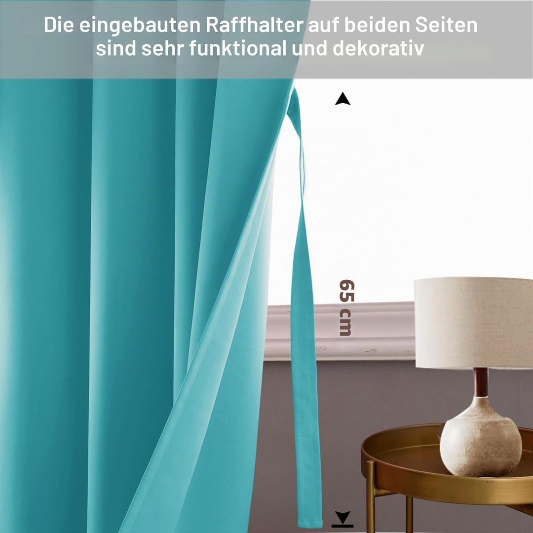 JIUZHEN Blickdicht Vorhänge Gardinen Ösenvorhang für Schlafzimmer Wohnzimmer,Türkis Verdunkelungsvor