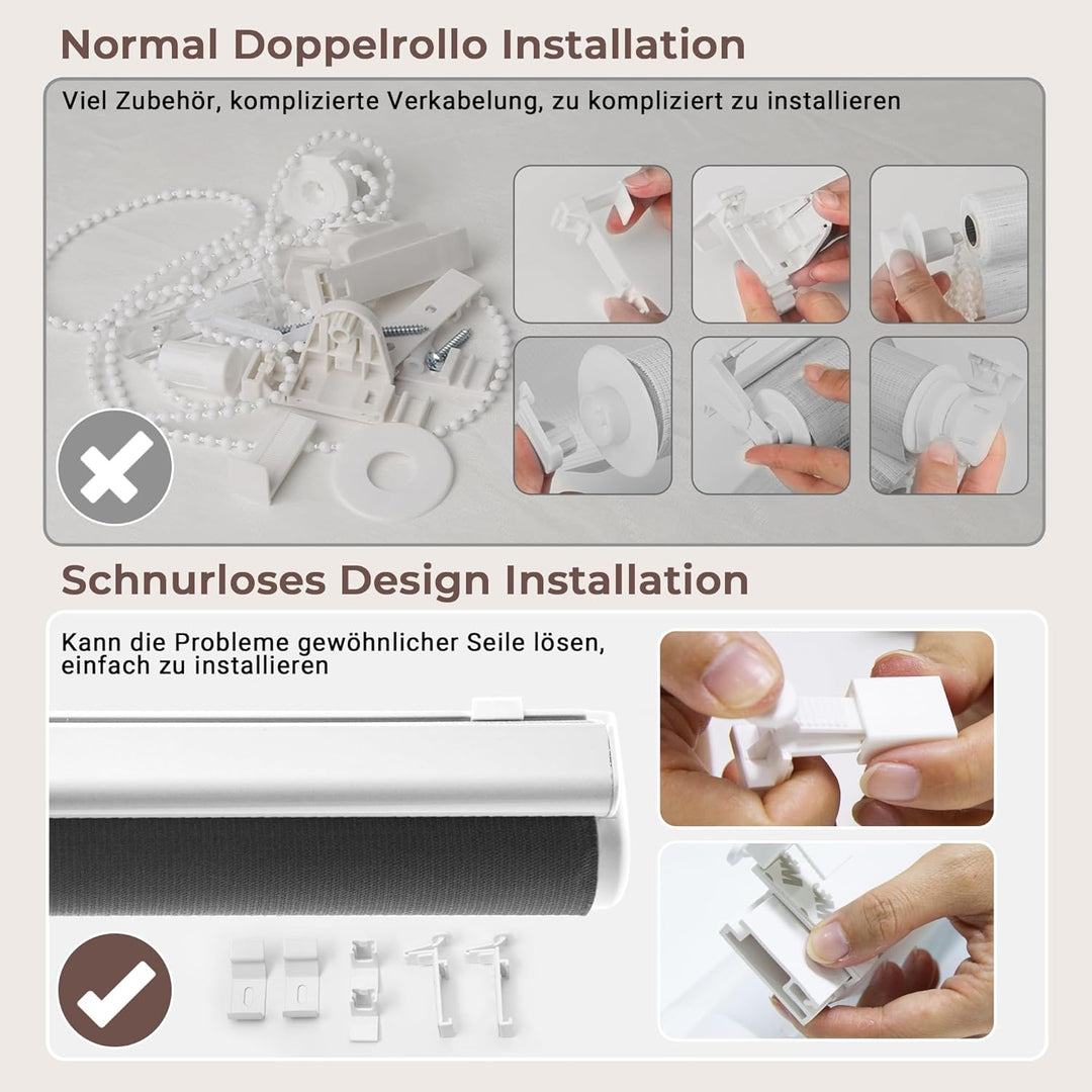 Allesin Doppelrollo schnurlos Klemmfix ohne Bohren Duo Rollos für Fenster & Tür, 90x120cm (BxH) Anth