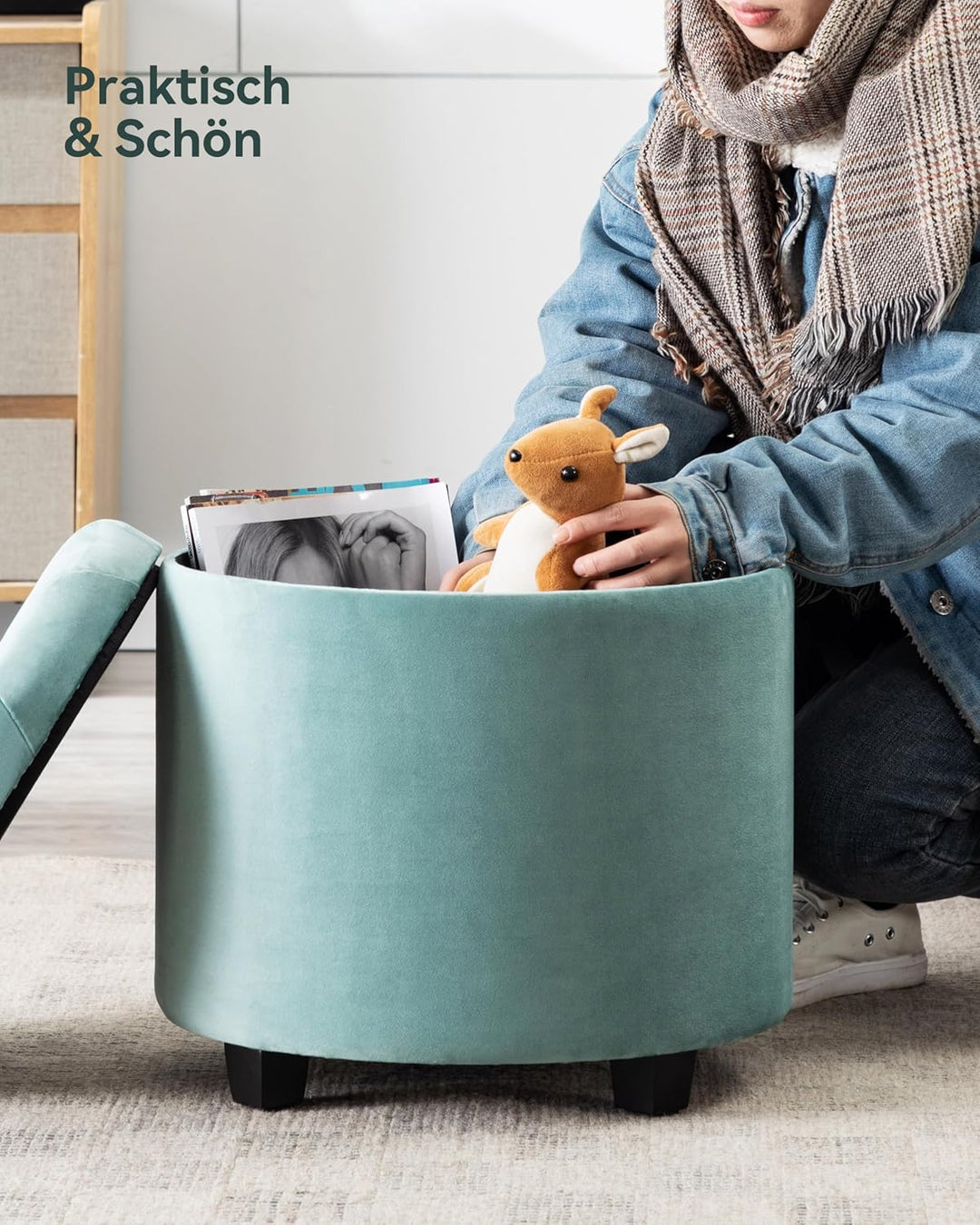 HNNHOME Sitzhocker mit Stauraum, Sitzwürfel mit Deckel, Sitztruhe, Fussbank Truhen Aufbewahrungsbox,