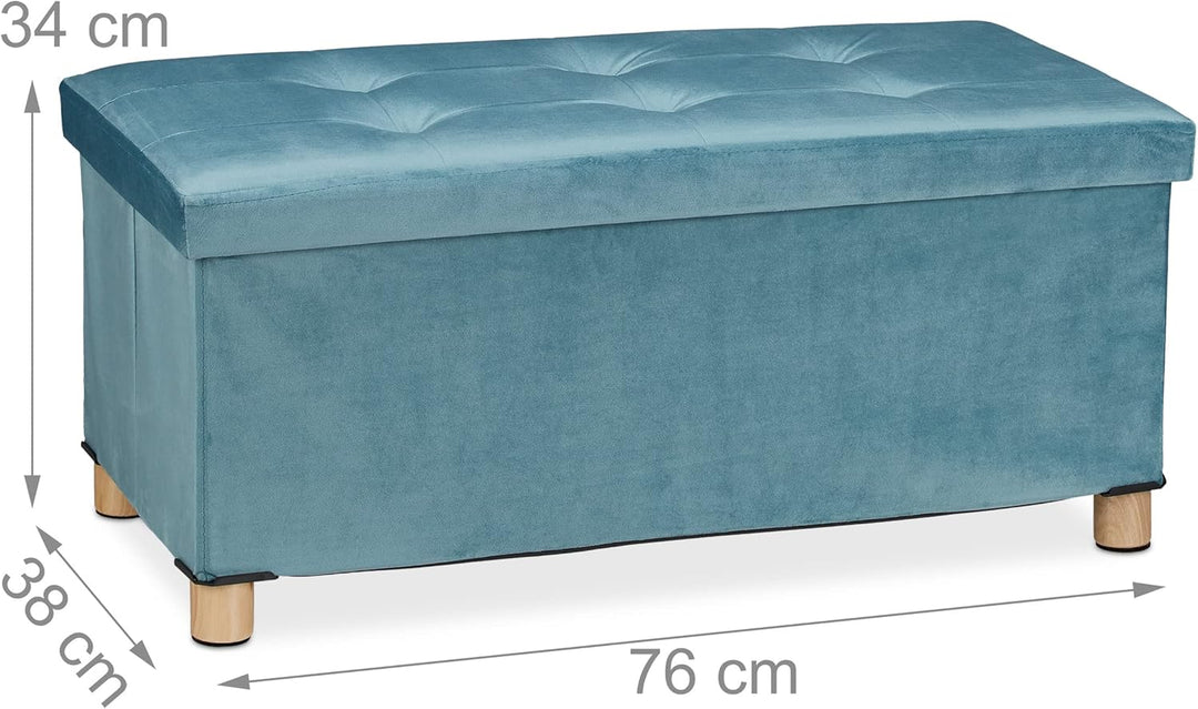 Relaxdays Sitzbank mit Stauraum, Polster, Samtbezug, Holzfüsse, bis 120 kg, faltbar, Sitztruhe HBT: