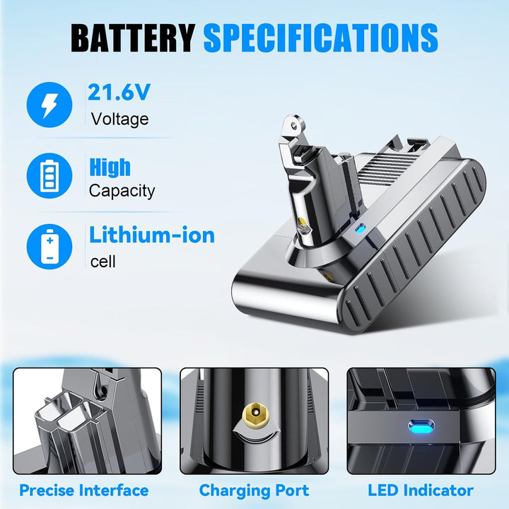 V6 6000mAh Akku für Dyson, Powtree Ersatzakku für Dyson V6 DC62 SV03 Animal Fluffy DC58 SV05 Trigger