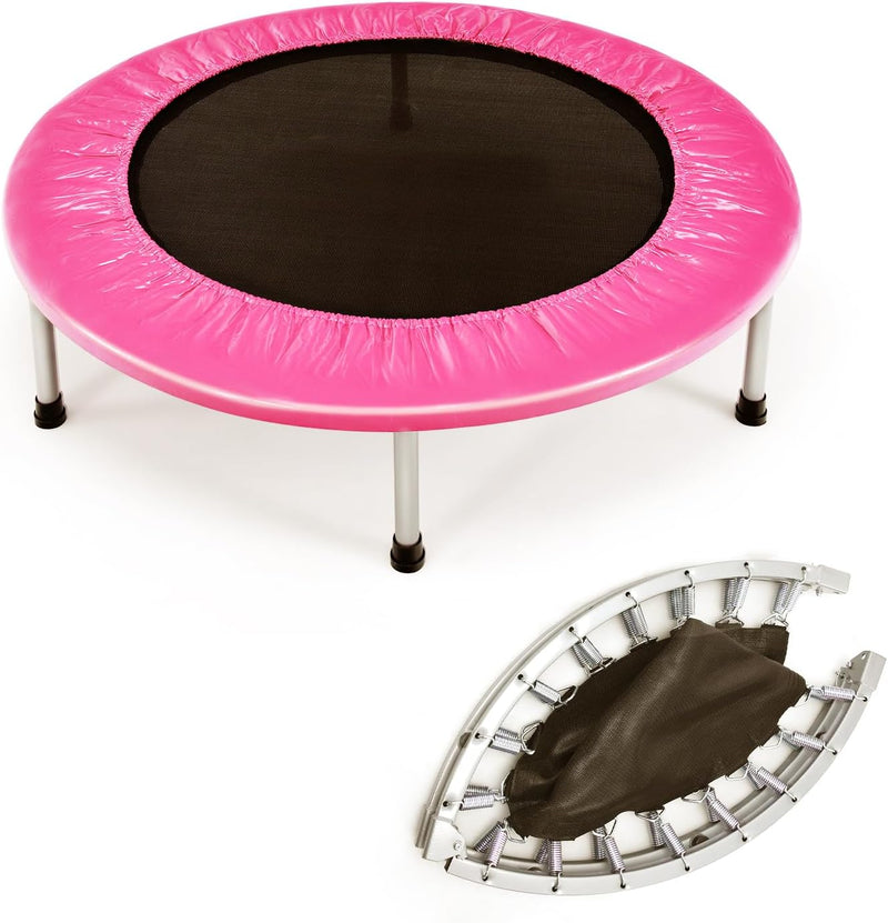 KOMFOTTEU Mini Trampolin Ø 96 cm, zusammenklappbares Fitnessbett, Kindertrampolin mit rutschfesten F