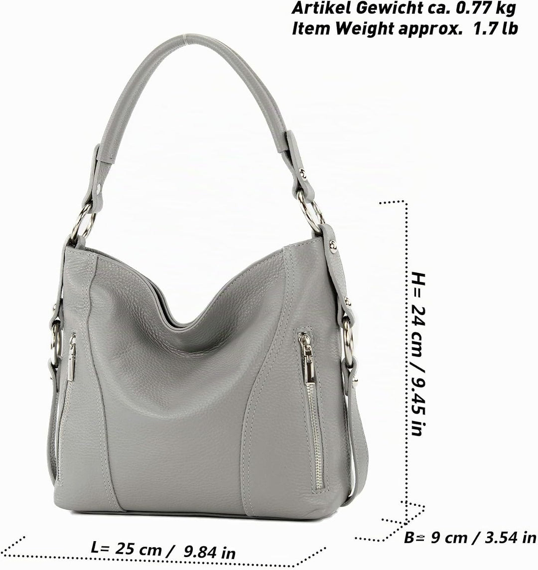 modamoda de - T202 - ital. Damen Henkeltasche Schultertasche aus Leder Creme, Creme