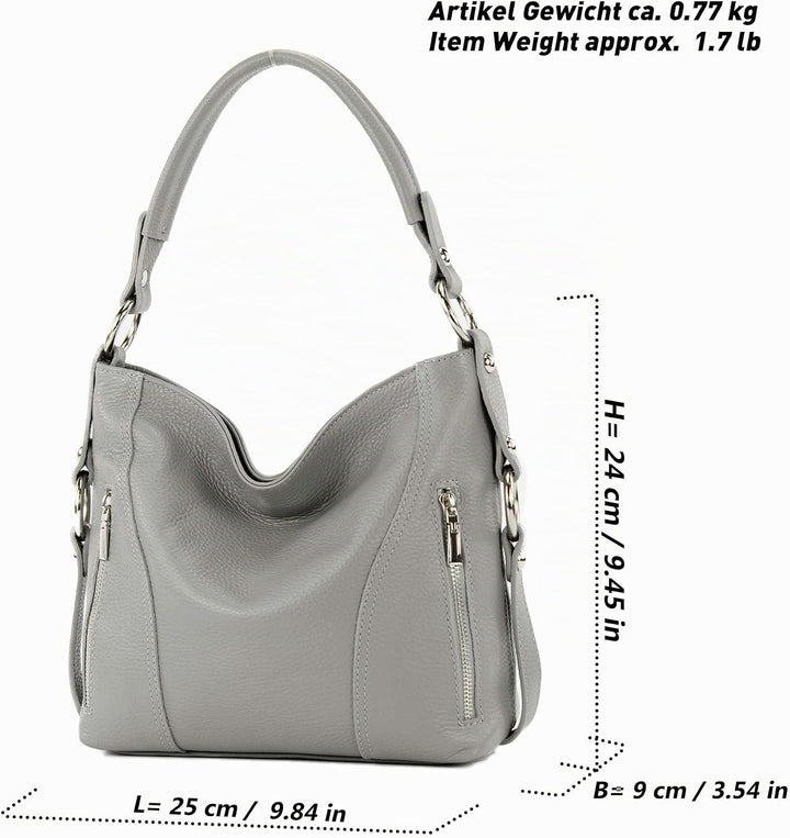 modamoda de - T202 - ital. Damen Henkeltasche Schultertasche aus Leder Creme, Creme