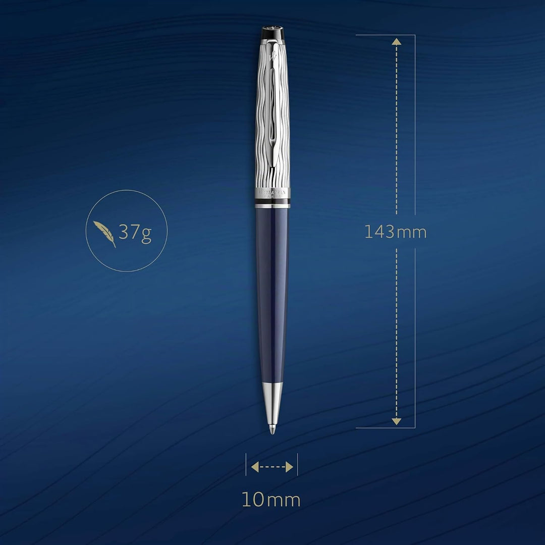 Waterman Expert Kugelschreiber | Metall und blaue Lackierung | ziselierte Kappe | blaue Tinte | Gesc