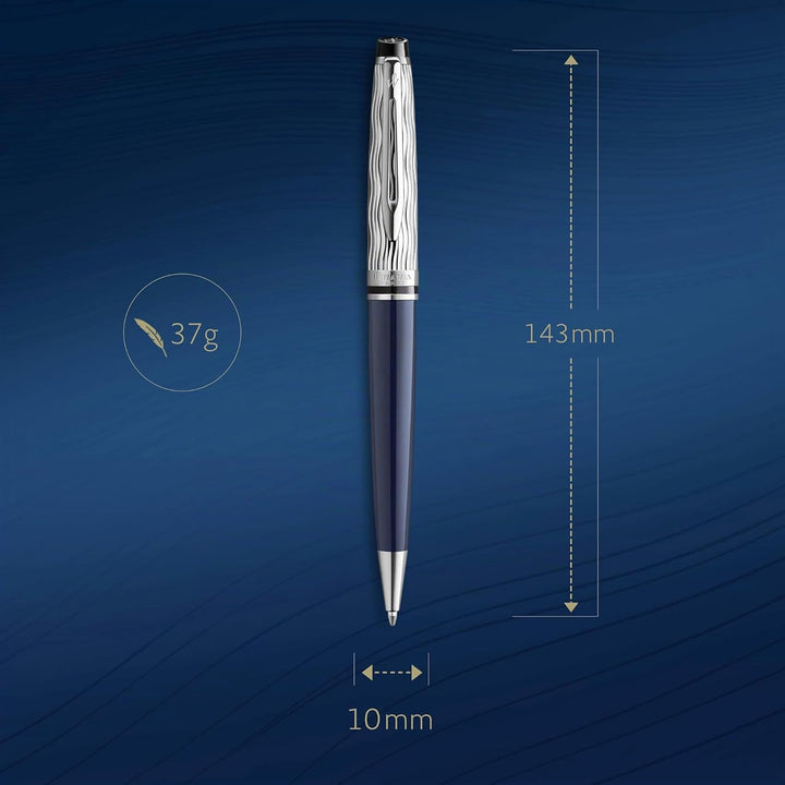 Waterman Expert Kugelschreiber | Metall und blaue Lackierung | ziselierte Kappe | blaue Tinte | Gesc