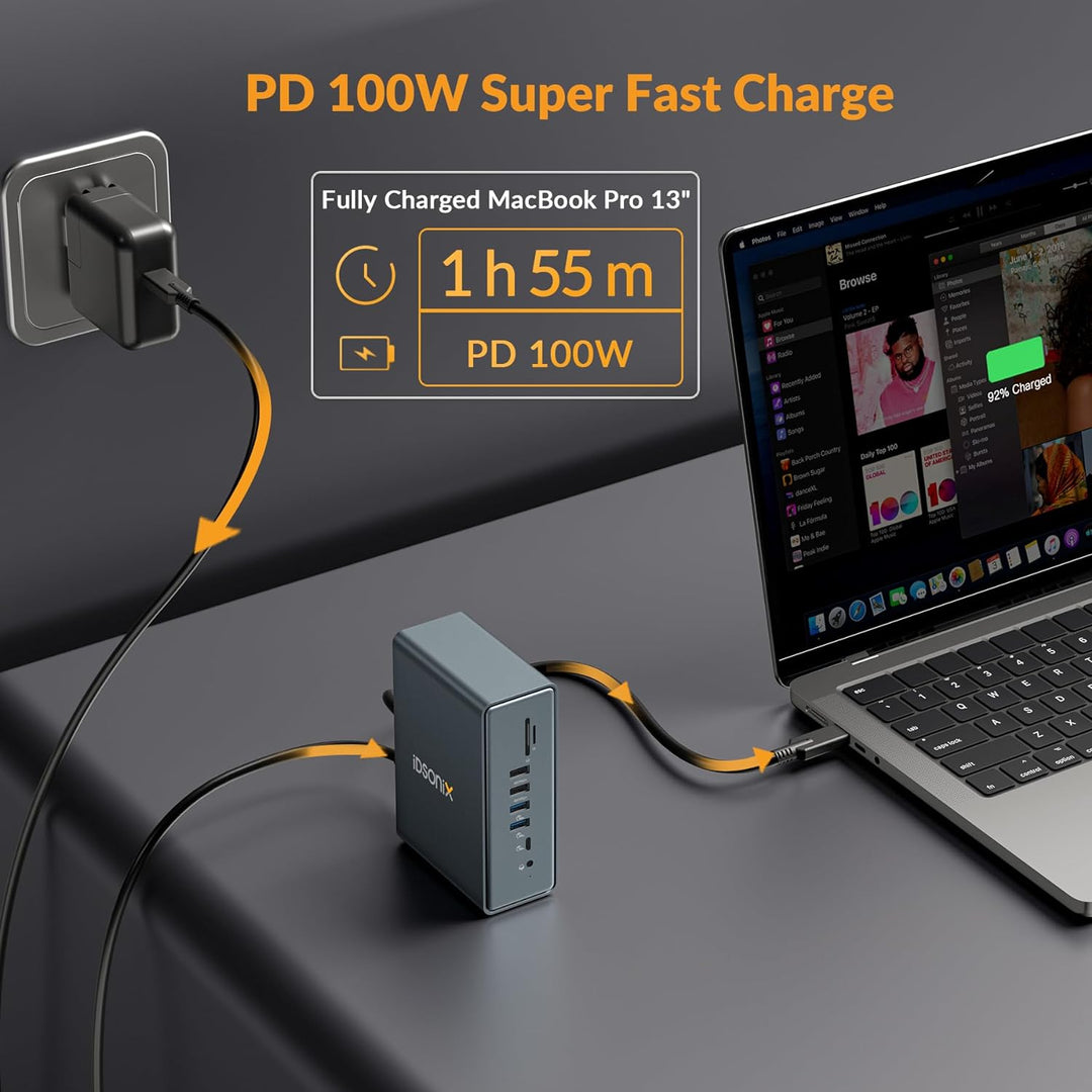 iDsonix USB C Docking Station 15 in 1, Unterstützt Dual-Screen with 2 HDMI 4K@60Hz, DP, USB 3.0/2.0,