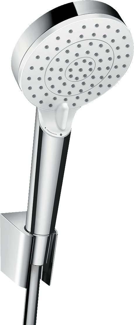 hansgrohe Crometta wassersparender Duschkopf inkl. Duschkopfhalter, 2 Strahlarten, Weiss/Chrom, Set