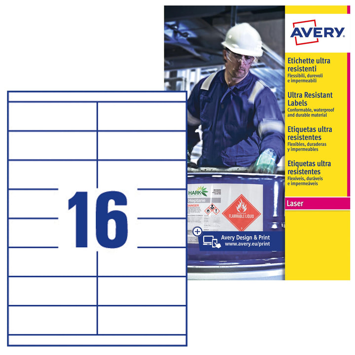 Avery B5274–50 A4 Ultra robuste Wasserdicht GHS Etiketten, bs5609 zertifiziert, für alle Drucker, 52