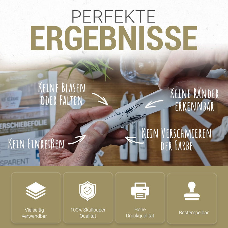 SKULLPAPER® Wasserschiebefolie TRANSPARENT für Laserdrucker - hauchdünn DIY Decal Abziehbild - Nasss
