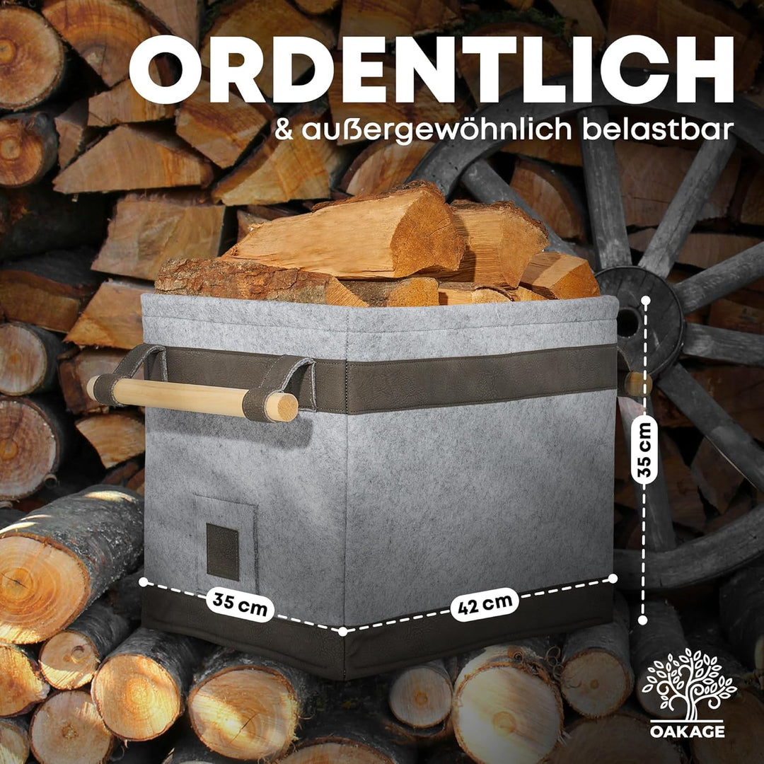 OAKAGE® Holzkorb für Kaminholz Gross [Schmutzabweisendes Innenfutter und Lederboden] Kaminholzkorb F