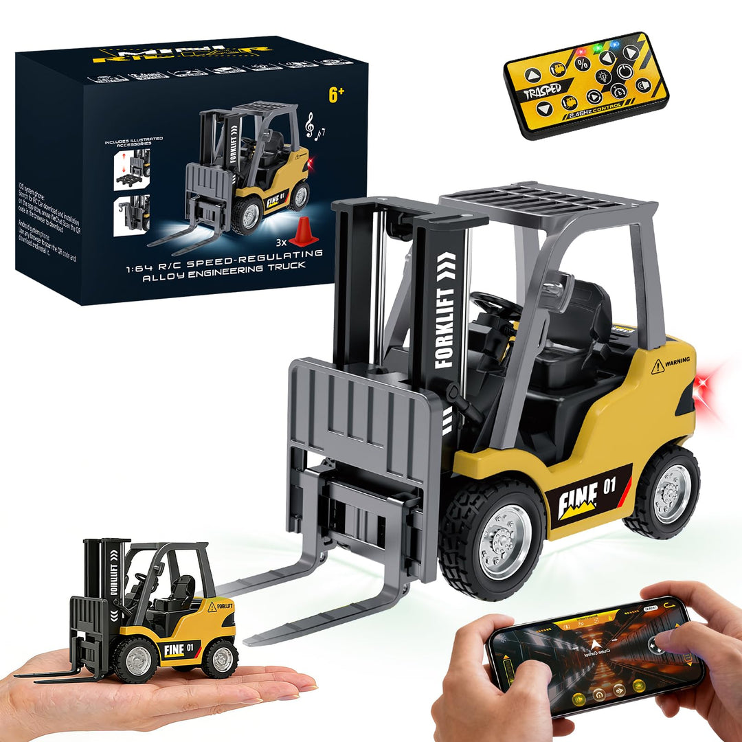 YESHIN Mini RC Gabelstapler Spielzeug aus Metall, Fernsteuerbarer Gabelstapler mit App-Programmierun