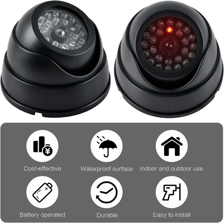 BUYGOO 2 pcs Kamera Attrappe, CCTV Dummy Sicherheits Dome Kameras, Fake überwachungskamera mit Rot B