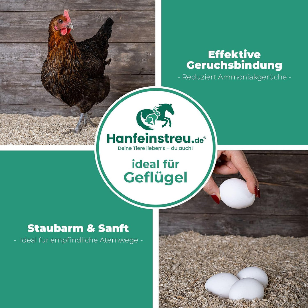 Hanfeinstreu für Kleintiere, Hühner und Pferde, 30 Liter, 100% Naturprodukt, Extrem Saugfähig, Staub