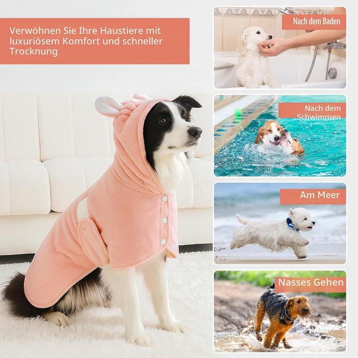 Haustier-Bademantel, Handtuch für Hunde und Katzen, super saugfähig, niedliches Hunde-Badetuch, Kapu