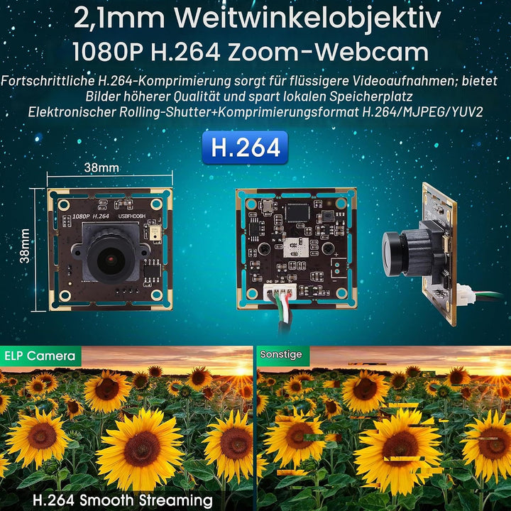 ELP 0.01Lux Kamera 1080P Webcam H.264 Low Light USB Camera Mini Kamera Modul (2.1mm Objektiv Kamera