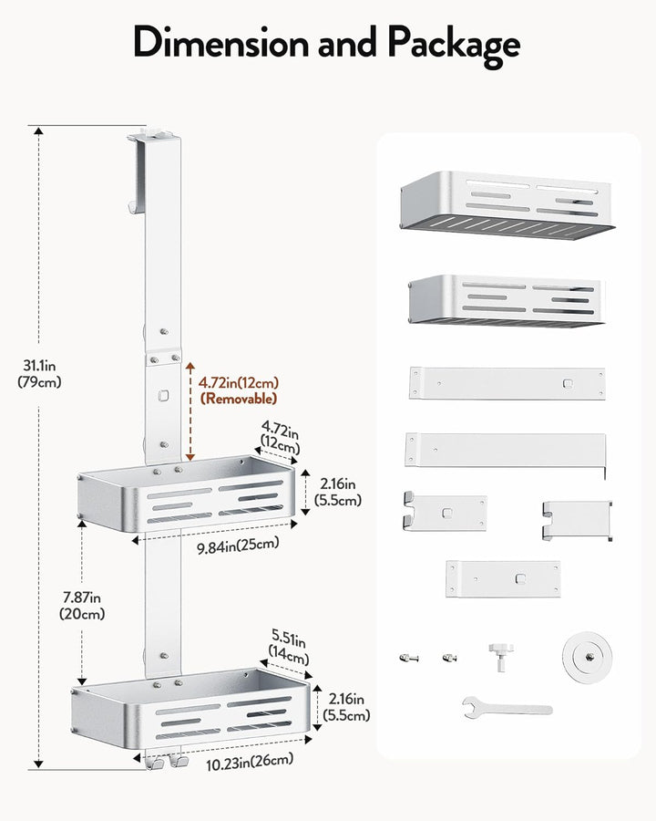 Orimade Duschablage zum Hänge Aluminium-Duschregal zum Hängen, Verstellbare Duschkorb ohne Bohren,2