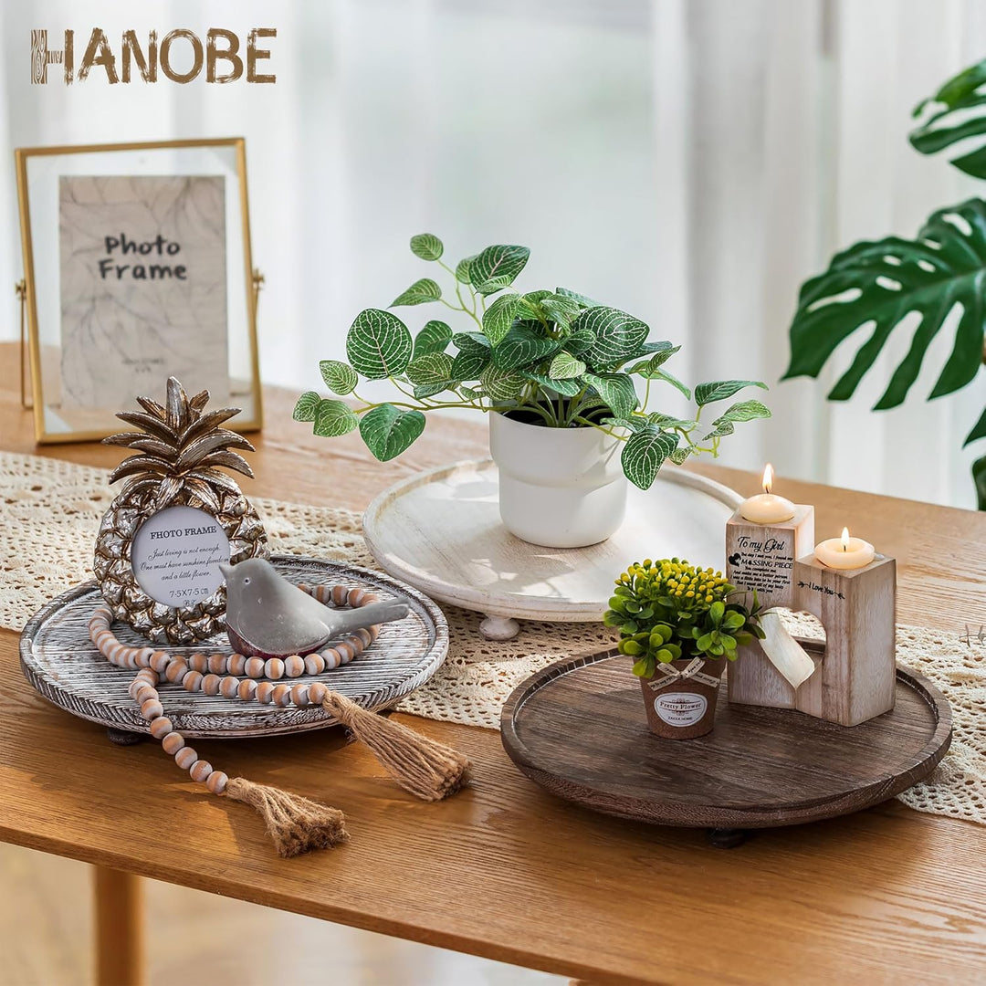 Hanobe Deko Tablett Rund Holz: Weiss Gewaschen Dekoteller mit Füssen | Vintage shabby chic deko, hol