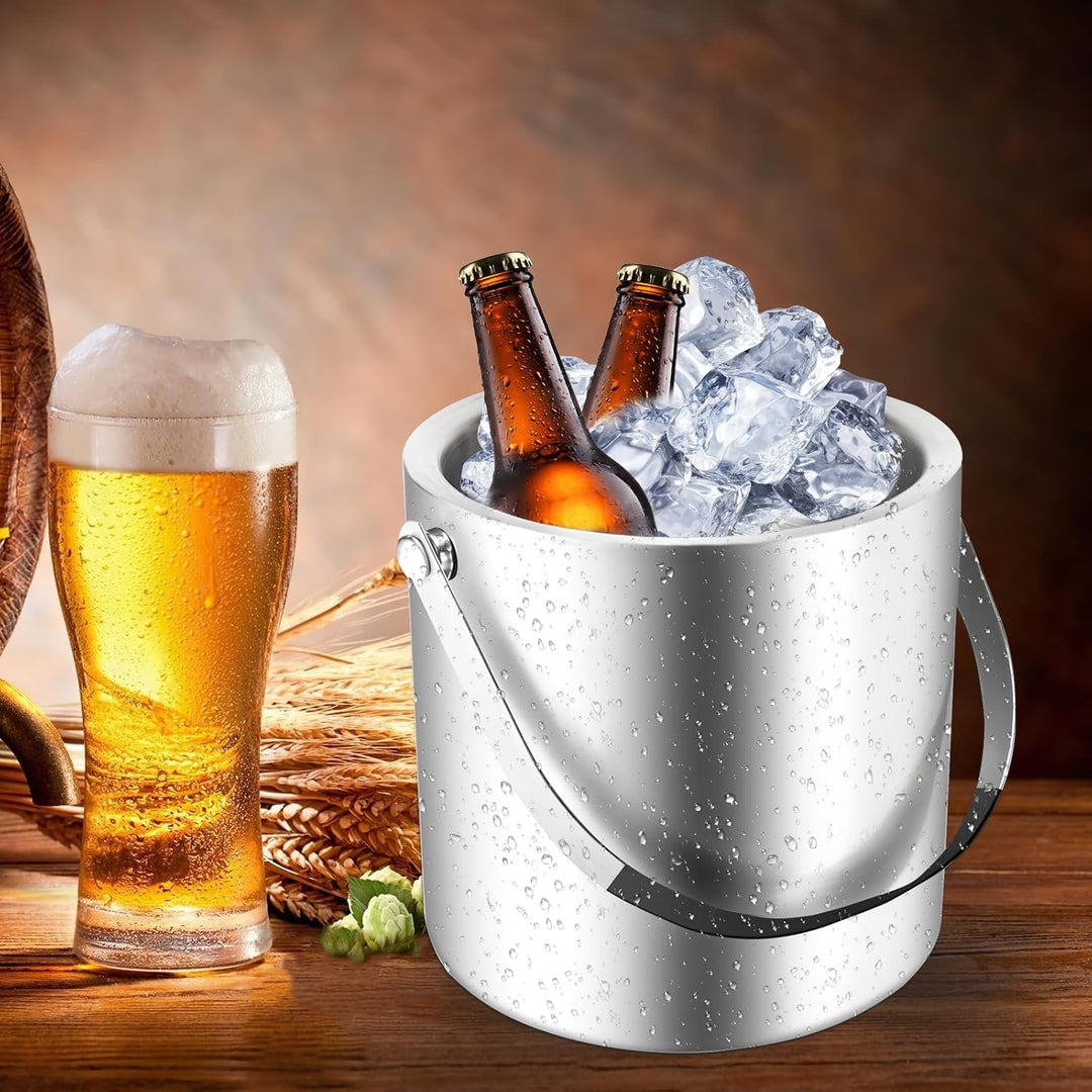 Sprifityy Edelstahl Eiskübel,mit Deckel und Zange,Doppelwandig Isoliert Edelstahl Eiswürfelbehälter,