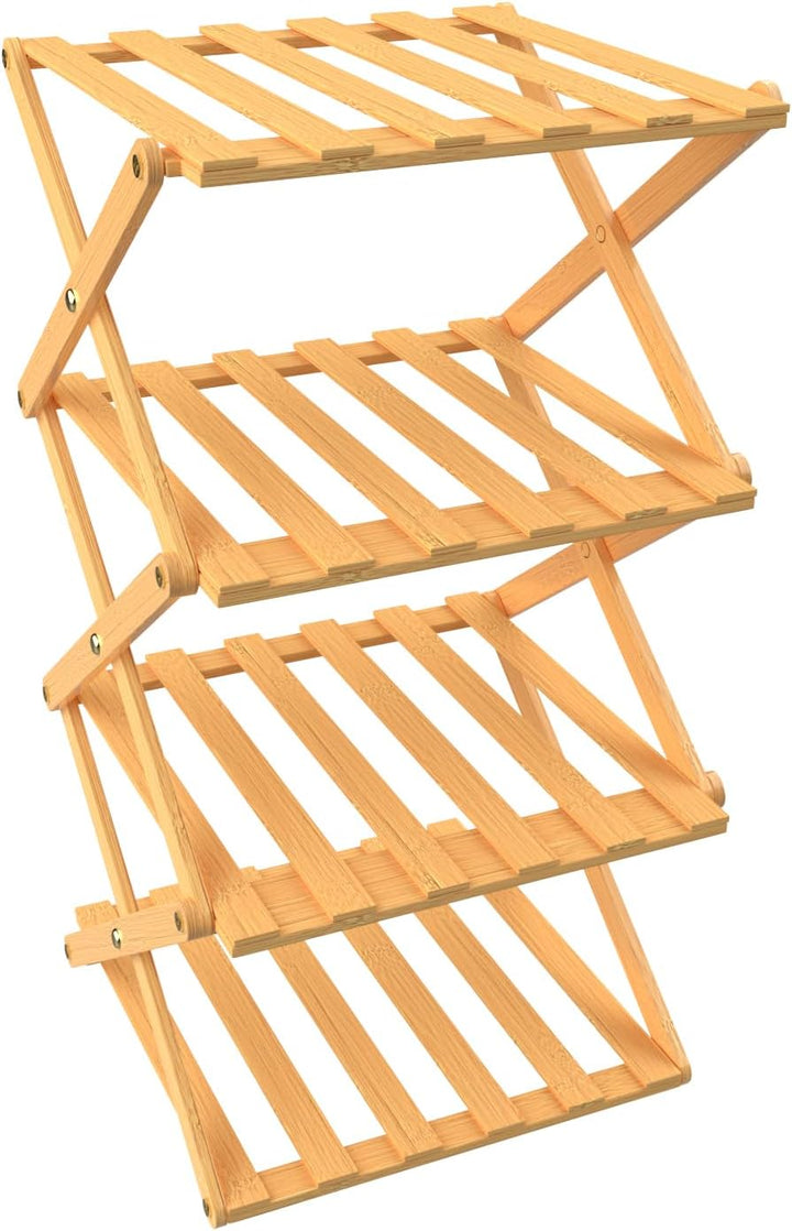 OHMG Regal aus Holz, faltbar, 4 Ebenen, Schuhregal, faltbar, aus Bambus, leicht, mit starker Tragfäh