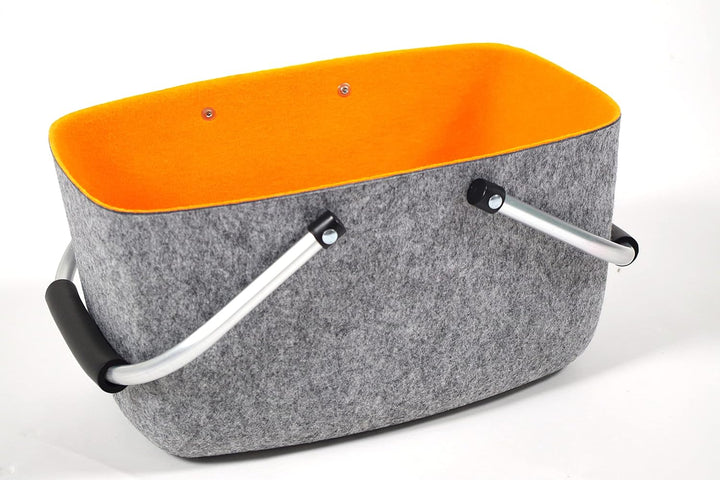 Kobolo Filzkorb Einkaufskorb Korb - Klappbügel - Filz - grau orange - 36x22x18 cm