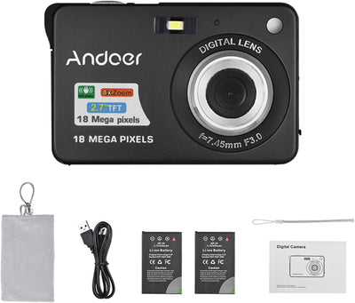 Andoer Digitalkamera, 18M 720P HD Kamera Digital Video Camcorder mit 2 Stück Akkus 8X Digital Zoom A