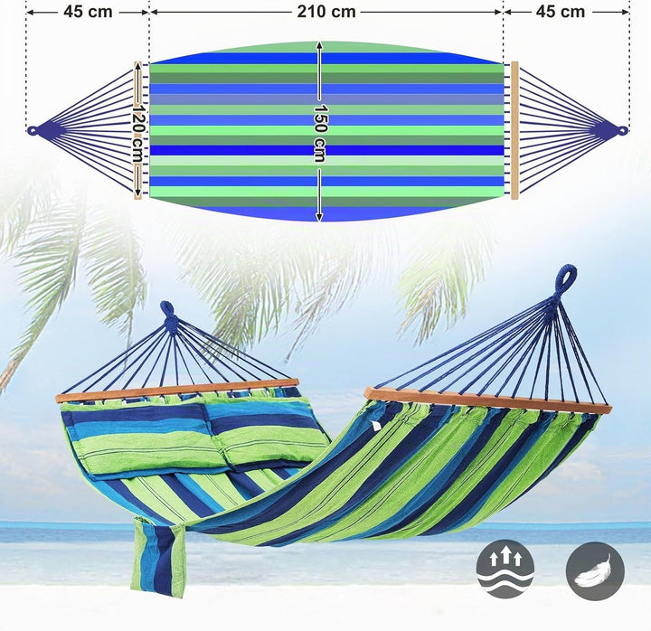 SONGMICS Hängematte mit 2 Kissen, Liegefläche ca. 210 x 150 cm, Belastbarkeit bis 300 kg GDC22L, Lar