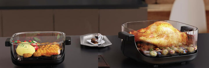 Heissluftfritteuse, 4L & 1,5L Glas, Doppelkorb, Touch Display, 7 Programme, Nachtschwarz,1500W (KHF-